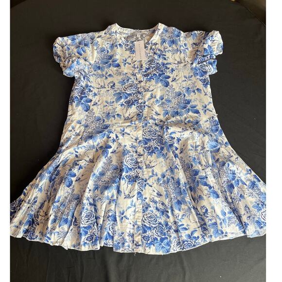 NWT Baltic Born Mikki Mini Dress, Medium, Floral, Blue White, Lightweight Button - Picture 2 of 10